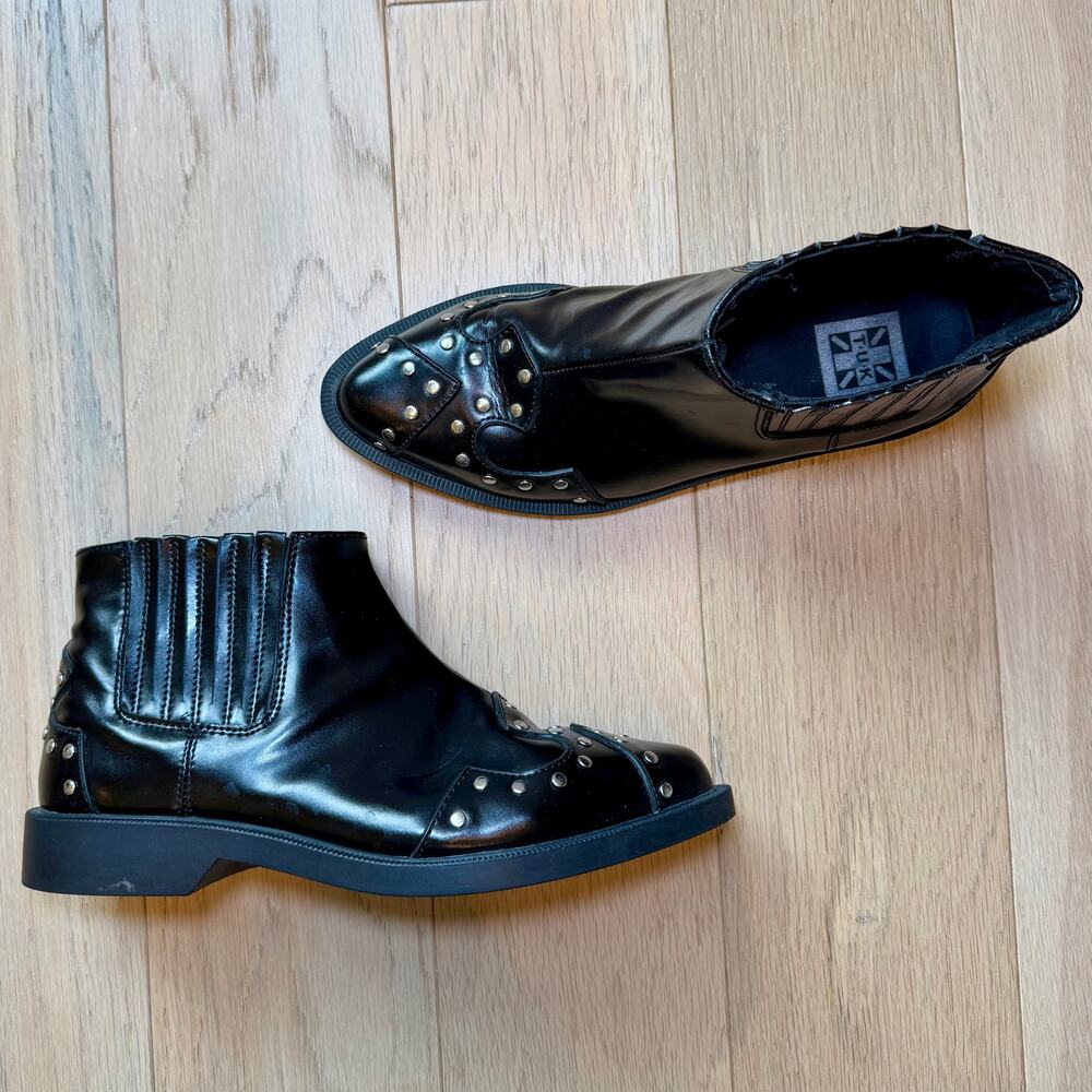T.U.K. Black Studded Jam Boots Pointed Ankle Boot Silver Studs Women’s 10 - Picture 4 of 11